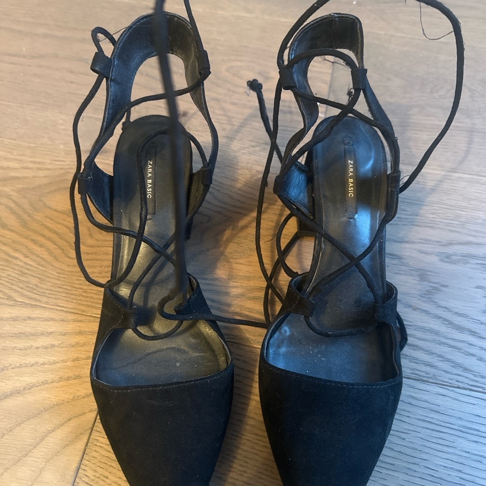 Zara Black Lace-Up Heels